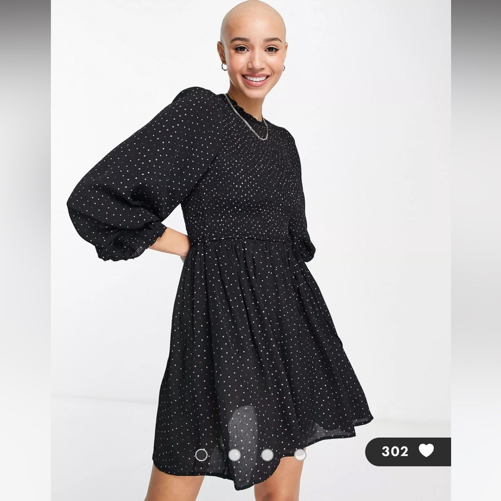 Miss Selfridge shirred mini dress in multi-colored pindot